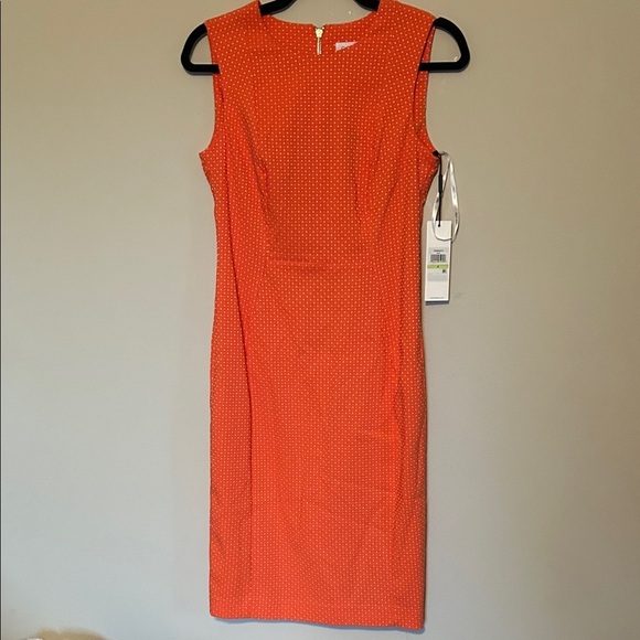 Calvin Klein Dresses & Skirts - Calvin Klein Orange Polka Dot Midi Sheath Dress